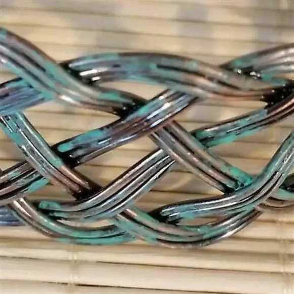 Hand Painted Distressed Patina Steampunk Antiqued Copper Braided Cuff Bracelet - Picture 3 of 6